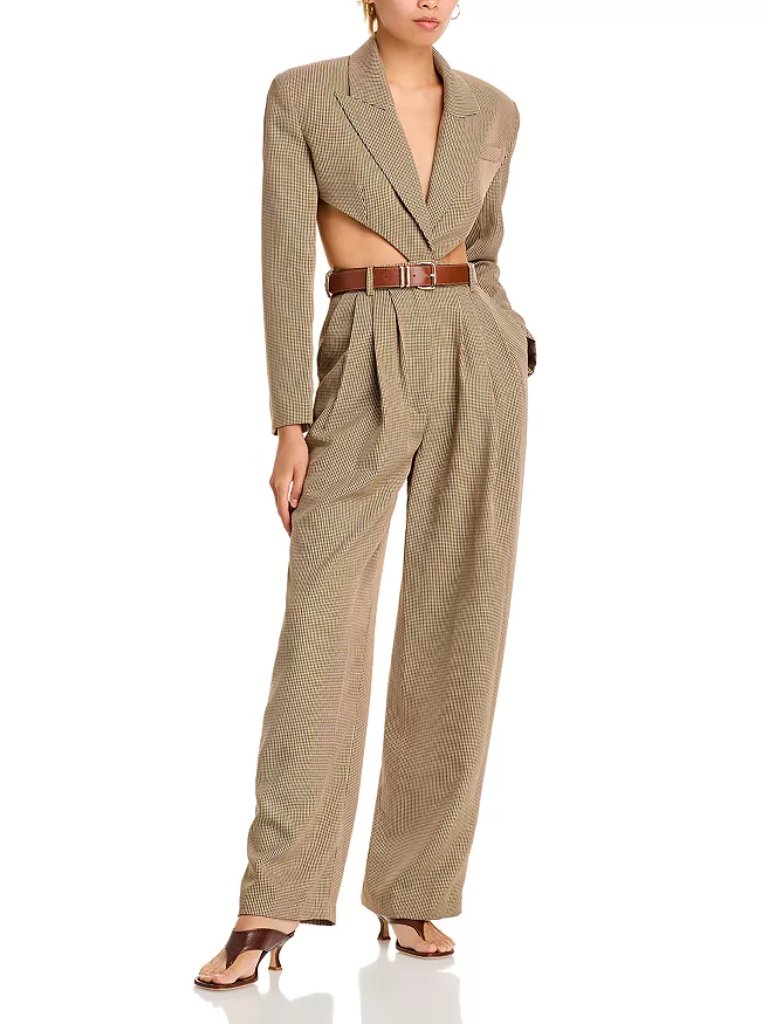 Ronny Kobo Amschel Tan/Black Houndstooth Jumpsuit Size M Nwot